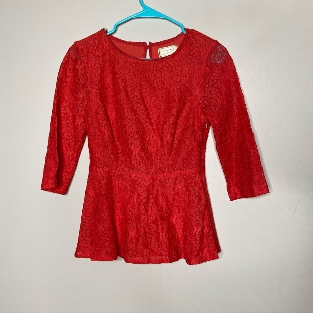 Anthropologie Moulinette Soeurs Lace Overlay Peplum Blouse 0
